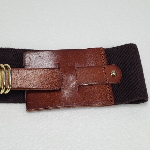 LP Linea Pelle Women's S Brown Leather Belt Black Stretch Elastic - Picture 7 of 8